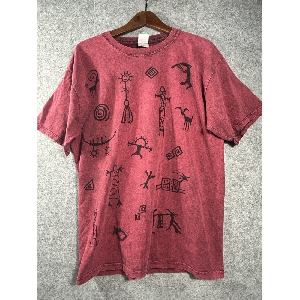 VTG 90s T Shirt Petroglyph Tribalβ Art Cave Drawings All Over Mineral Wash Sz L